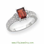 14k White Gold 7x5mm Emerald Cut Garnet A Diamond ring