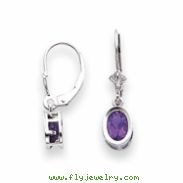 14k White Gold 7x5mm Oval Amethyst leverback earring