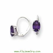 14k White Gold 7x5mm Oval Amethyst leverback earring
