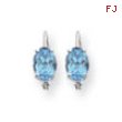 14k White Gold 7x5mm Oval Blue Topaz leverback earring