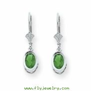 14k White Gold 7x5mm Oval Emerald leverback earring