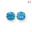 14k White Gold 7x7mm Cushion Blue Topaz Checker earring