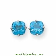 14k White Gold 7x7mm Cushion Blue Topaz Checker earring