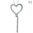 14K White Gold .85ct Diamond Dangling String Heart Pendant On Cable Chain Necklace