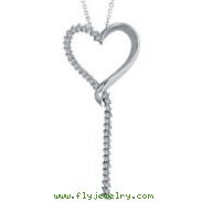 14K White Gold .85ct Diamond Dangling String Heart Pendant On Cable Chain Necklace