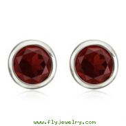 14K White Gold 8mm Bezel Set Garnet Studs