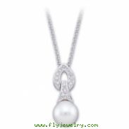 14K White Gold 8mm Freshwater Cultured Pearl And Diamond Necklace