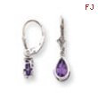 14k White Gold 8x5mm Pear Amethyst leverback earring