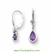 14k White Gold 8x5mm Pear Amethyst leverback earring