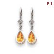 14k White Gold 8x5mm Pear Citrine leverback earring