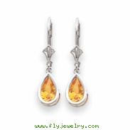 14k White Gold 8x5mm Pear Citrine leverback earring
