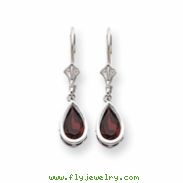14k White Gold 8x5mm Pear Garnet leverback earring