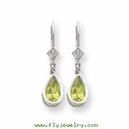 14k White Gold 8x5mm Pear Peridot leverback earring