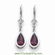 14k White Gold 8x5mm Pear Rhodalite Garnet leverback earring