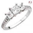 14K White Gold Accented Three Stone Princess Semi Mount Engagement Ring