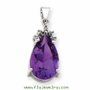 14k White Gold Amethyst & Diamond Pendant