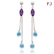 14K White Gold Amethyst And Blue Topaz Post Dangle Earrings