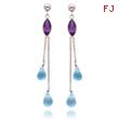 14K White Gold Amethyst And Blue Topaz Post Dangle Earrings