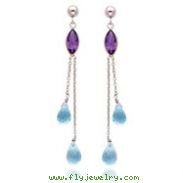 14K White Gold Amethyst And Blue Topaz Post Dangle Earrings