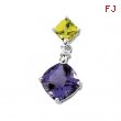 14K White Gold Amethyst Genuine Peridot And Diamond Pendant