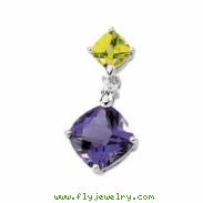 14K White Gold Amethyst Genuine Peridot And Diamond Pendant