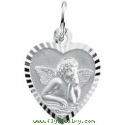 14K White Gold Angel Heart Pendant