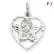 14K White Gold Angel in Heart Charm