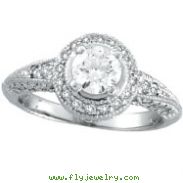 14K White Gold Antique Style 1.08ct Diamonds Around and .65ct Center Diamond Engagement Ring