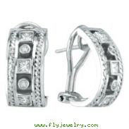 14K White Gold Antique Style .40ct Diamond Bezel French Hoop Earrings