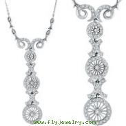 14K White Gold Antique Style .86ct Diamond Pendant Necklace