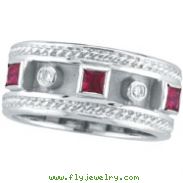 14K White Gold Antique Style Ruby & .06ct Diamond Ring