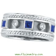 14K White Gold Antique Style Sapphire & .06ct Diamond Ring