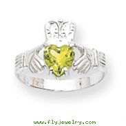 14K White Gold August Birthstone Claddagh Ring