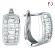 14K White Gold Baguette 1.25ct Princess & Baguette Diamond French-Style Hoop Earrings