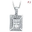 14K White Gold Baguette, Round & Princess Cut .45ct Diamond Rectangle Pendant On Cable Chain Necklac