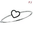 14K White Gold Black Diamond Heart Bangle Bracelet