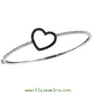 14K White Gold Black Diamond Heart Bangle Bracelet