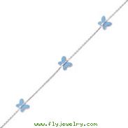 14K White Gold Blue Enameled Butterfly Anklet 10"