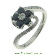 14K White Gold Blue Sapphire & Diamond Ring