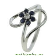 14K White Gold Blue Sapphire & Diamond Ring