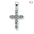 14K White Gold Blue Topaz & Diamond Cross Pendant