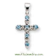14K White Gold Blue Topaz & Diamond Cross Pendant