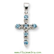 14K White Gold Blue Topaz & Diamond Cross Pendant