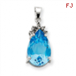 14k White Gold Blue Topaz & Diamond Pendant