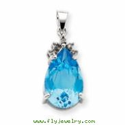 14k White Gold Blue Topaz & Diamond Pendant