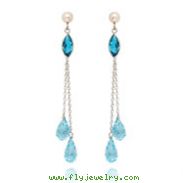 14K White Gold Blue Topaz Dangle Earrings