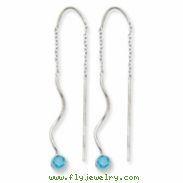 14k White Gold Blue Topaz Round Bezel Threader Earrings