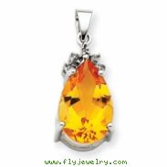 14k White Gold Citrine & Diamond Pendant