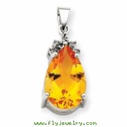 14k White Gold Citrine & Diamond Pendant