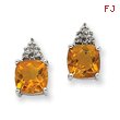 14K White Gold Citrine & Diamond Post Earrings